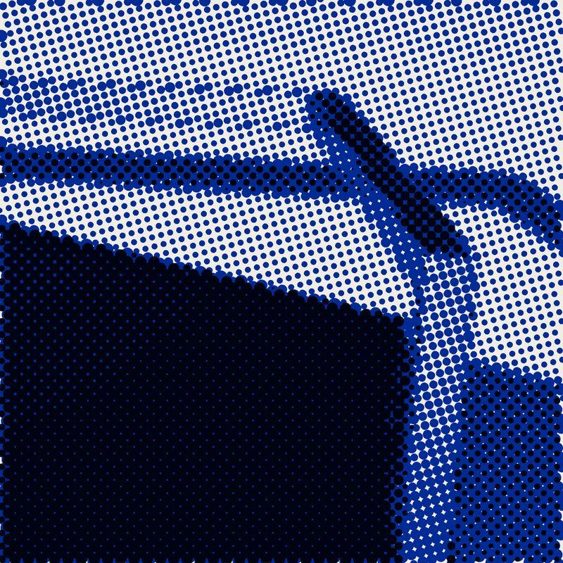 Blue halftone close-up of Loewe product design